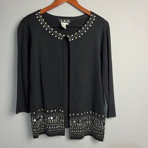 Vtg J.A.C. Black Embellished Cardigan XL Sequin Beaded Elegant Career Granny‎